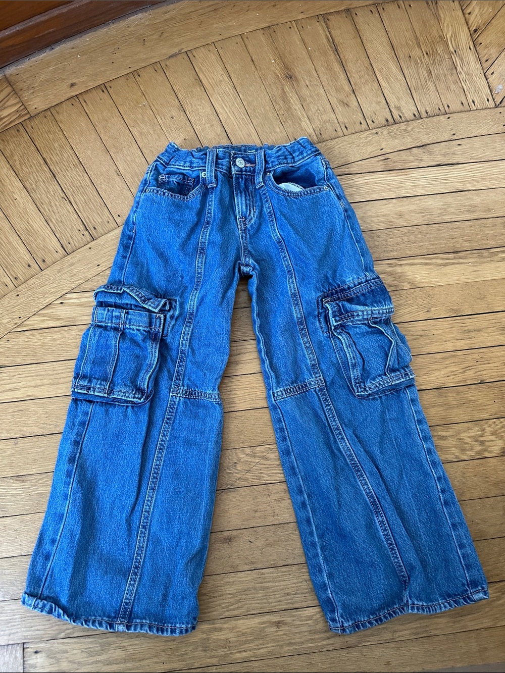 Blue Denim Cargo Flare Pants - girls
